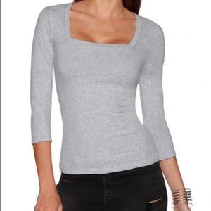 Boston Proper 3/4 Sleeve Square Neck Gray Grey Cotton Top NWT Size XS